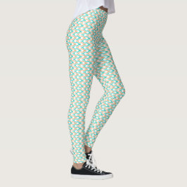 Legging Padrão de Chevron Ondulado Azul Turquesa e Bege