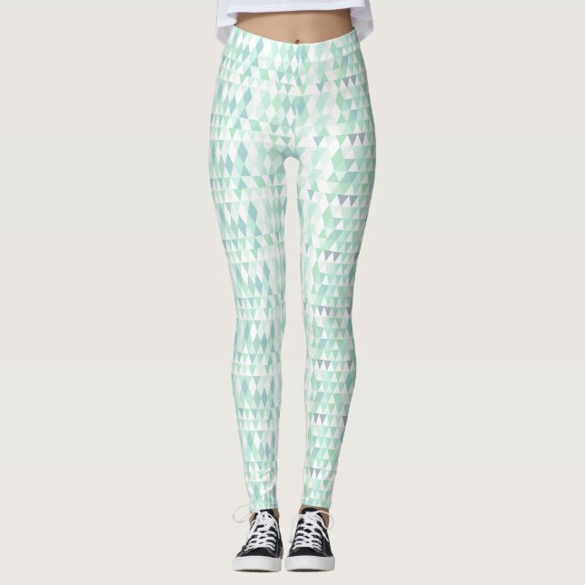 Legging Padrão de Cinza de Aqua Verde de Triângulo abstrat (Frente)