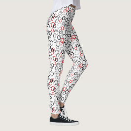 Legging Padrão de Círculo Abstrato Preto e Vermelho