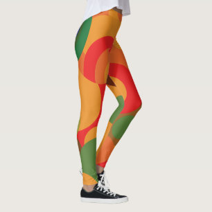 Legging Padrão de círculos coloridos do meio século