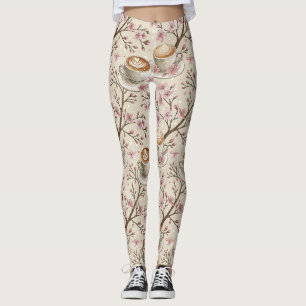 Legging Padrão de Cobertura de Café Flor de Cerejeira (6)