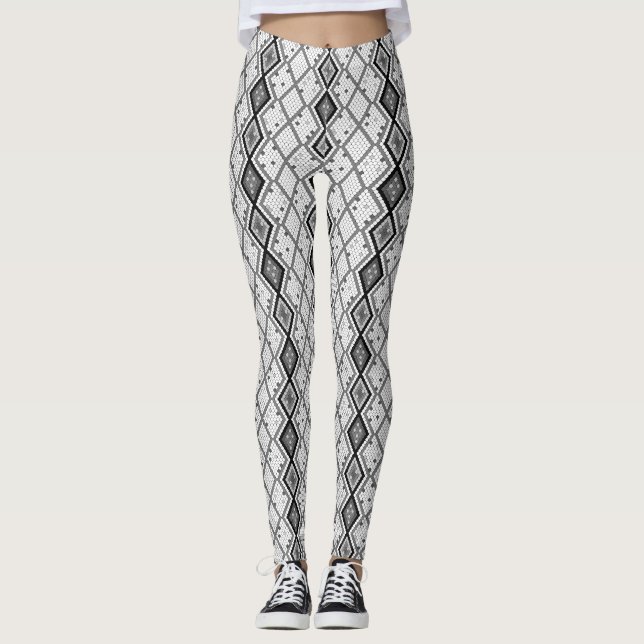 Legging Padrão de Cobra de Abstrato preto e branco (Frente)