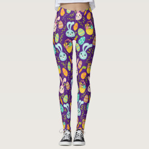 Legging Padrão de Coelhinho da Páscoa Pastel