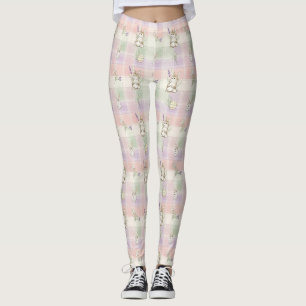 Legging Padrão de Coelho de Páscoa em Xadrez Pastel (2)