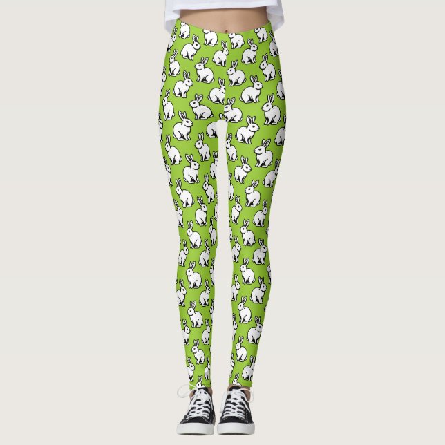 Legging Padrão de coelhos - Preto e Branco com Grn marcian (Frente)