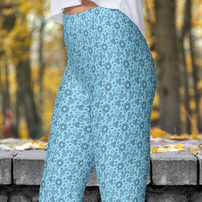 Legging Padrão de Cogs Azul Moderno (Cogs on Baby Blue)