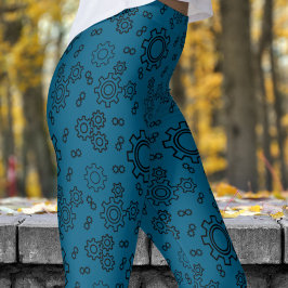 Legging Padrão de Cogs do Oceano Azul Fresco