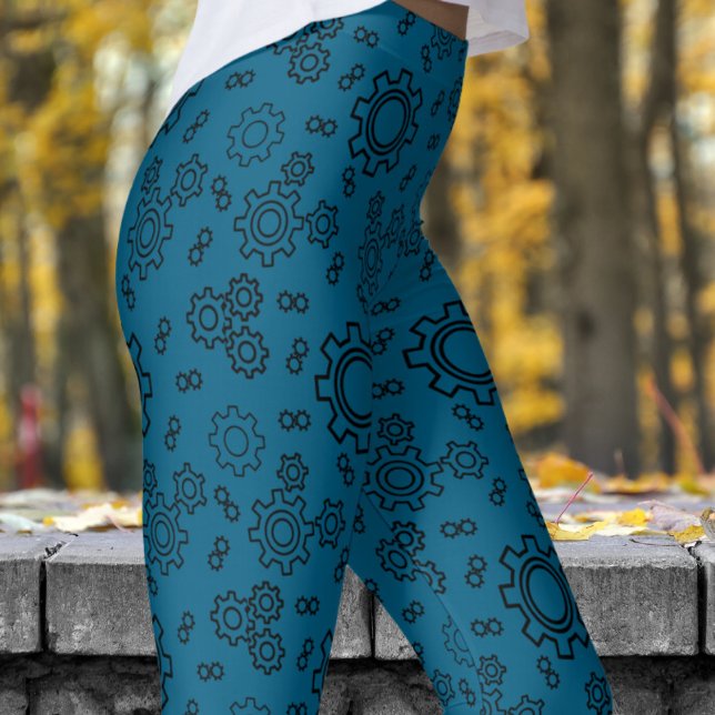 Legging Padrão de Cogs do Oceano Azul Fresco (Cogs on Ocean Blue Leggings)