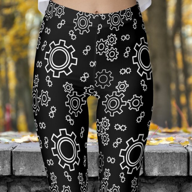 Legging Padrão de Cogs Pretos Frescos (Cogs on Black Leggings)