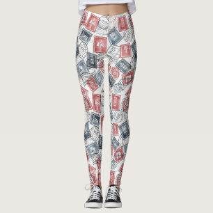 Legging Padrão de Colagem de Selos Postais Antigos (1)