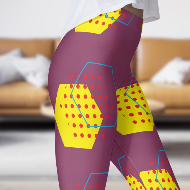 Legging Padrão De Colheita De Mel Rosa Negrito (Honey Harvest on Hot Pink )