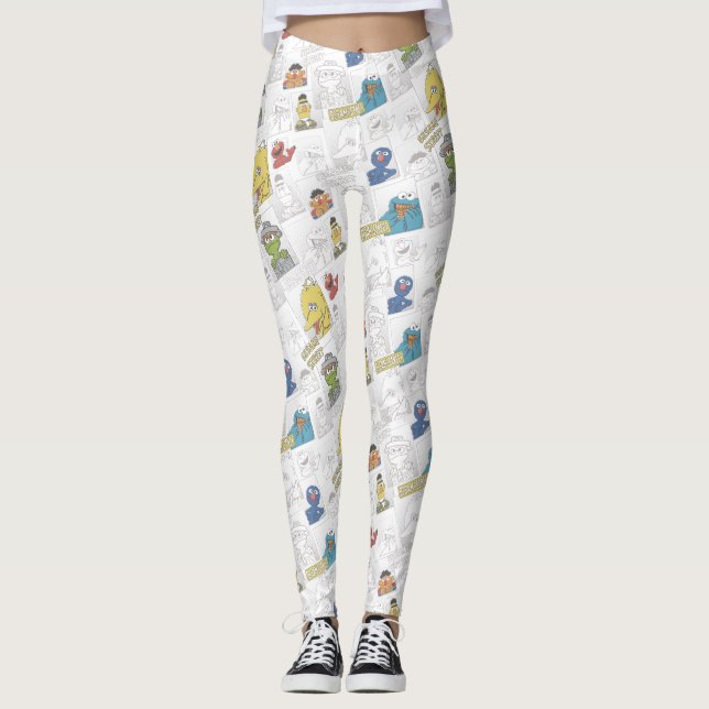 Legging Padrão de Cómic Vintage da Rua Sésamo (Frente)