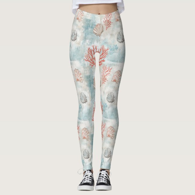 Legging Padrão de Concha Aquática de Casa de Praia (Frente)