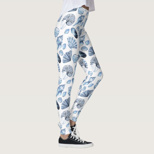 Legging Padrão de Conchas Azuis em Branco (Direita)