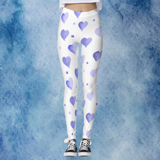 Legging Padrão de Cor de Água Azul do Coração