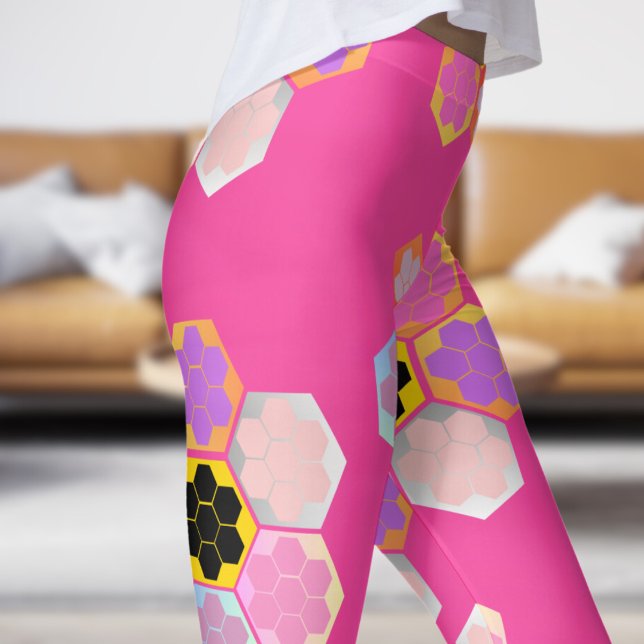 Legging Padrão de cor de Mel Vermelho Rosa doce (Honey Color - Rose Bonbon Leggings)