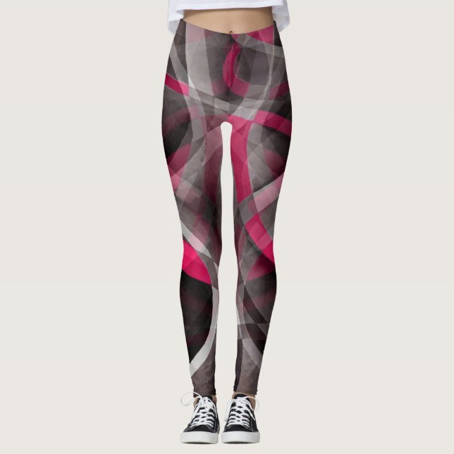 Legging Padrão de cor-de-Rosa e Cinza-cor (Frente)