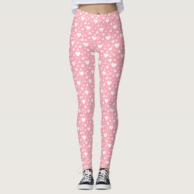 Legging Padrão De Coração Branco A Rosa (Frente)