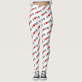 Legging Padrão de Coração de LOVE Clássico Elegante