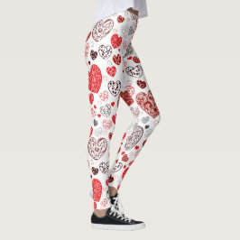 Legging Padrão de Coração Decorativo Vermelho Giratório