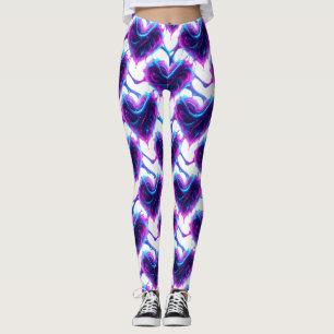 Legging Padrão de Coração em Pulso de Magenta Neon Ciano