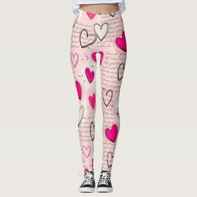 Legging Padrão de Coração Moderno com Fundo de Letra (11) (Frente)