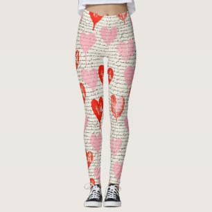 Legging Padrão de Coração Moderno com Fundo de Letra (5)
