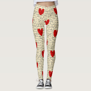 Legging Padrão de Coração Moderno com Fundo de Rascunho (1