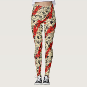 Legging Padrão de Coração Moderno com Fundo de Roteiro (1)
