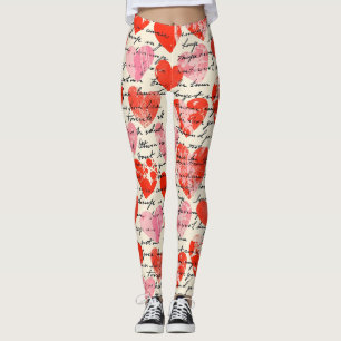 Legging Padrão de Coração Moderno com Fundo de Roteiro (12
