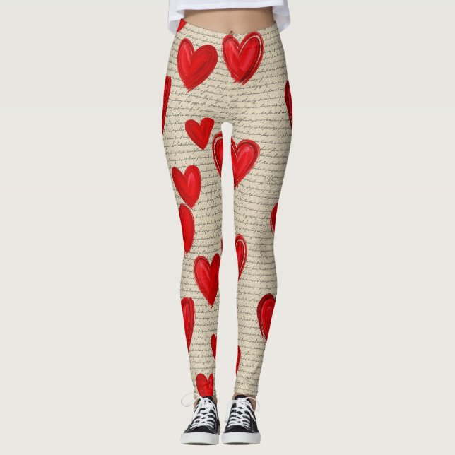Legging Padrão de Coração Moderno com Fundo de Roteiro (13 (Frente)