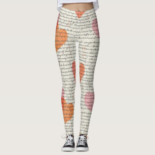 Legging Padrão de Coração Moderno com Fundo de Roteiro (14