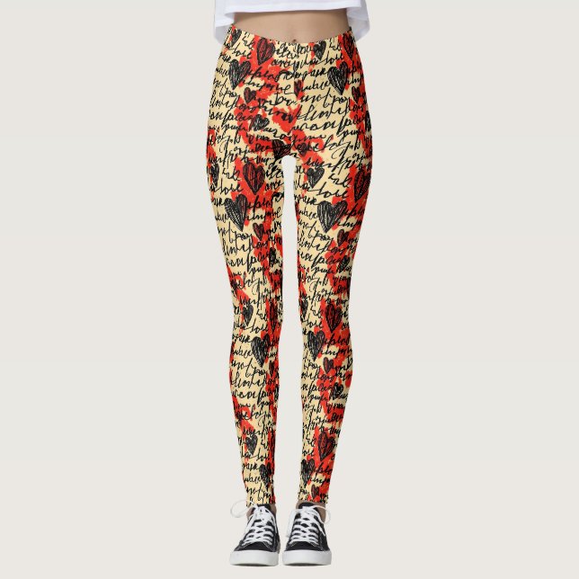 Legging Padrão de Coração Moderno com Fundo de Roteiro (7) (Frente)