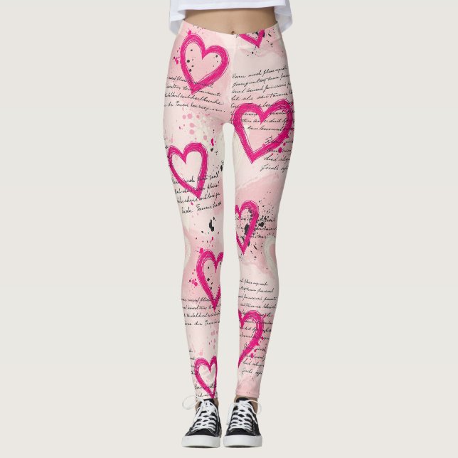 Legging Padrão de Coração Moderno com Fundo de Roteiro (8) (Frente)