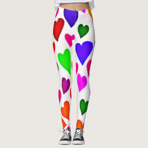Legging Padrão de Coração Multicolorido Vibrante