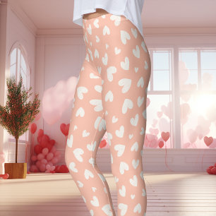 Legging Padrão de Coração Rosa e Branco no Dia dos Namorad