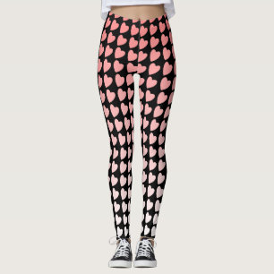 Legging Padrão de Coração Rosa e Preto Gradiente Menina