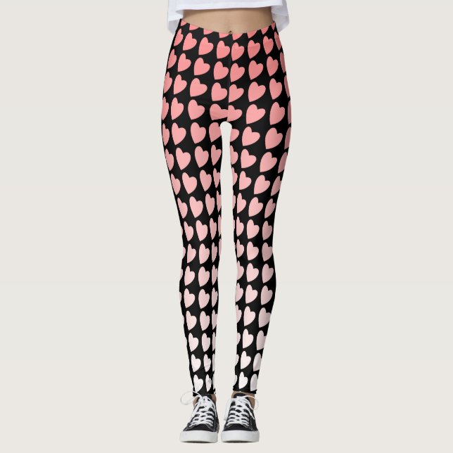 Legging Padrão de Coração Rosa e Preto Gradiente Menina (Frente)