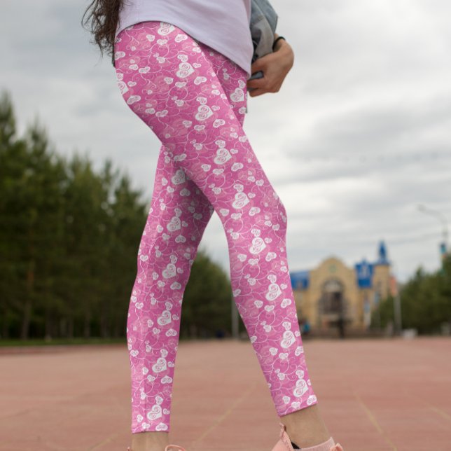 Legging Padrão de Coração Rosa Floral (Criador carregado)