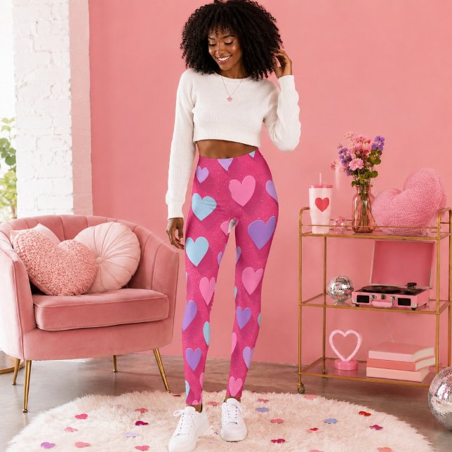 Legging Padrão de Coração Rosa Neon (Criador carregado)