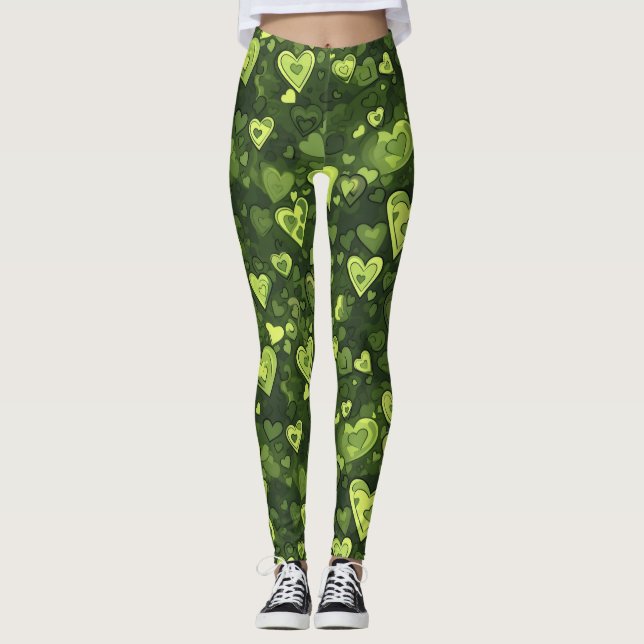 Legging Padrão de Coração Verde (Frente)