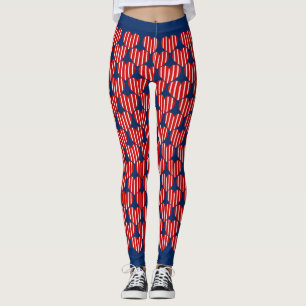 Legging Padrão de Coração Vermelho Branco Azul Socialite