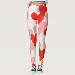 Legging Padrão de coração vermelho/rosa/branco do Dia dos