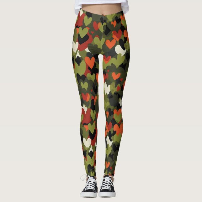 Legging Padrão de Coração Vermelho Verde (Frente)