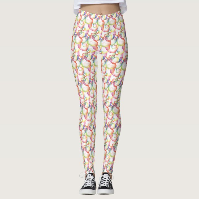 Legging Padrão de Corações Abstratos Sobrepostos (Frente)