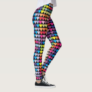 Legging Padrão de Corações Arco-Íris Colorido