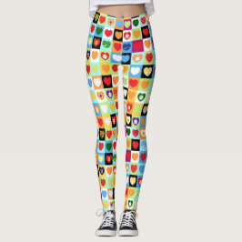 Legging Padrão de corações coloridos