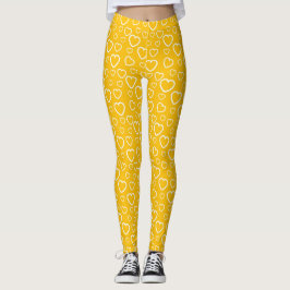 Legging Padrão de Corações de Amor Amarelos e Brancos