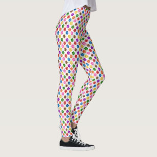 Legging Padrão de Corações de Amor Colorido Branco