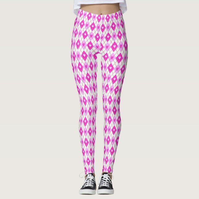 Legging Padrão de Corações de Ouros Rosa Argyle (Frente)